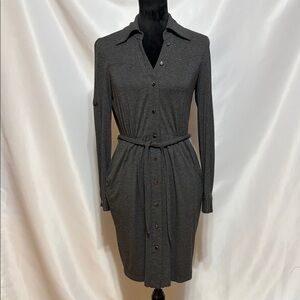 Nine West Charcoal Long Sleeve Shirt Dress with Tie Waist